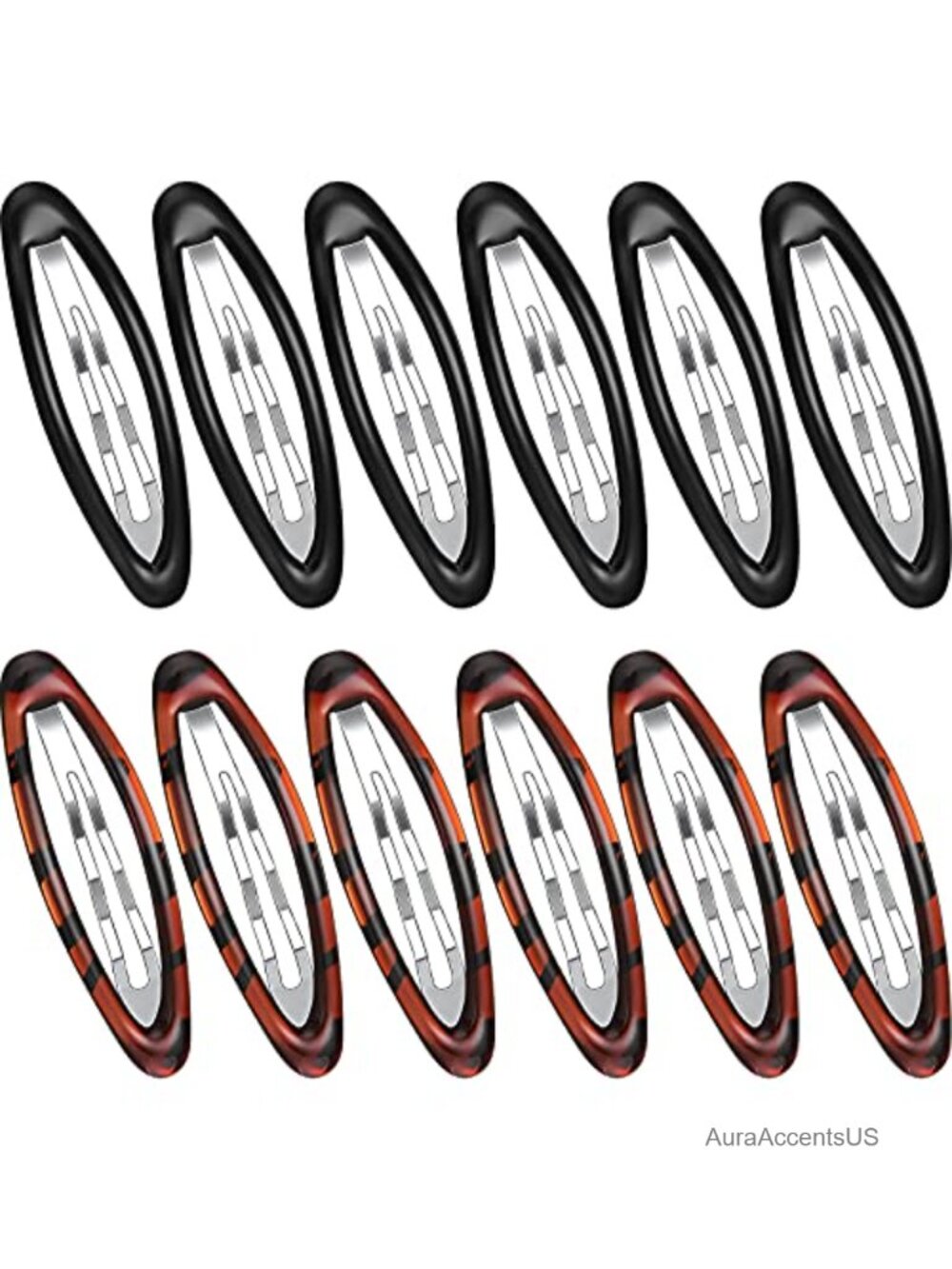 Set of 12 Oval Snap Hair Clips for Women, Metal & Epoxy, Non-Slip Barrettes